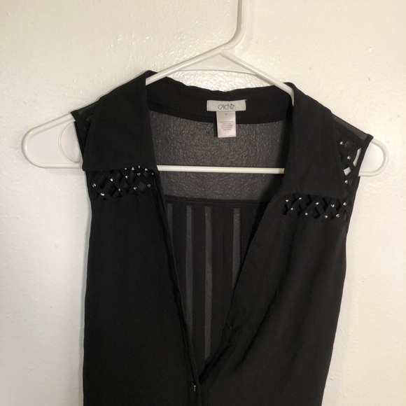 Cache Sleeveless Button Down Blouse Black Studded - Picture 2 of 10
